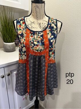 DR2 Navy Floral Tank with Orange Trim